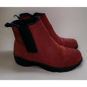 Lands End Boots Womens 8HM Chelsea Ankle Booties Red Suede Pull On Round Toe
